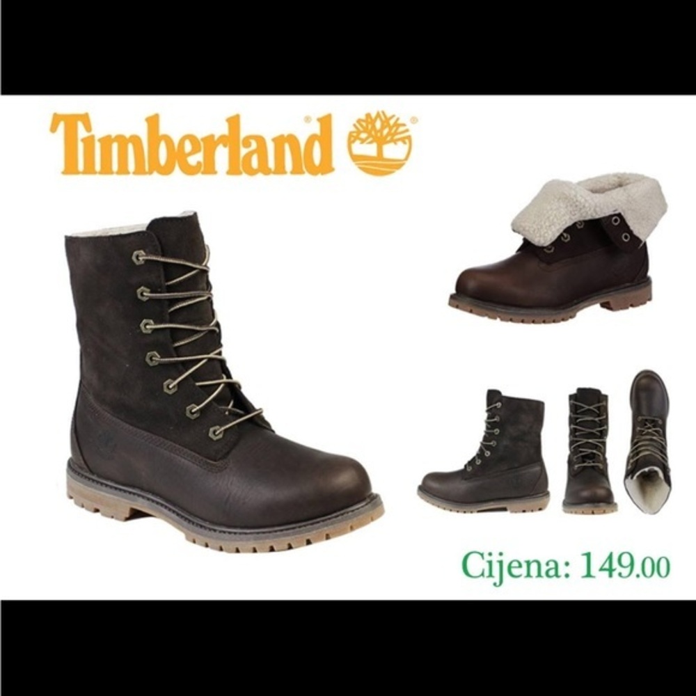 Timberland Authentic Teddy Fleece Waterproof Fold-Down Boots 10 Dark Brown